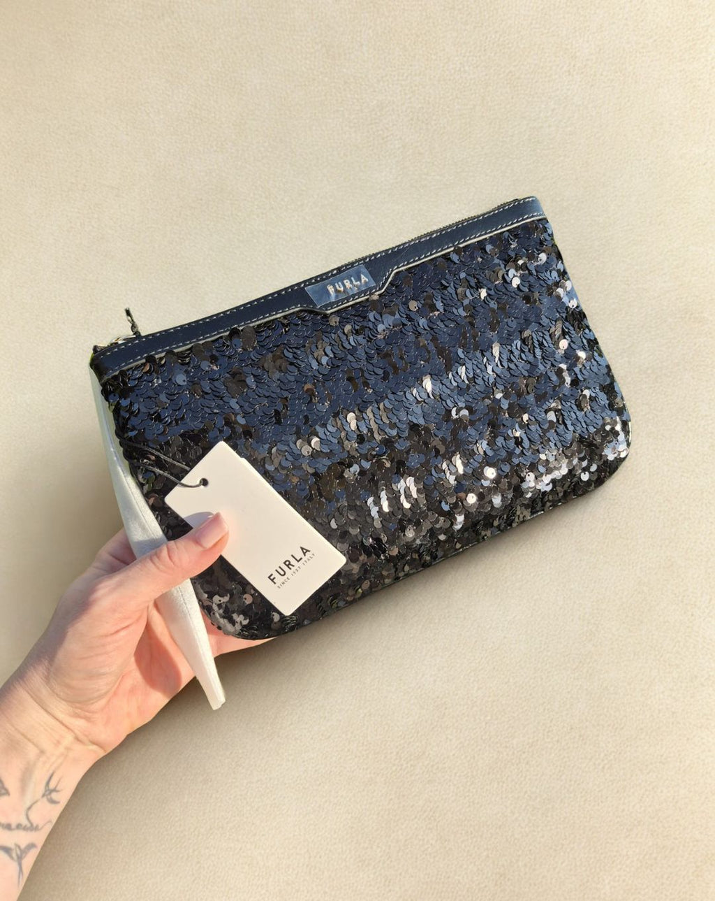Pochette Donna Furla – Paillettes Nera, Misura Piccola con Manico