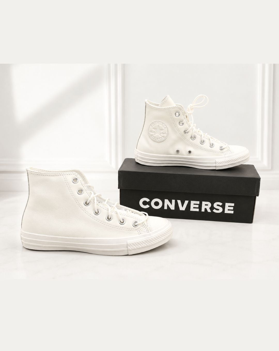 Scarpe Donna Converse in Vera Pelle Bianca