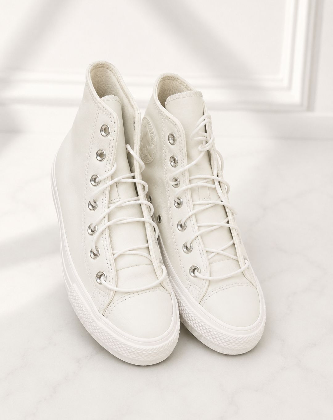 Scarpe Donna Converse in Vera Pelle Bianca